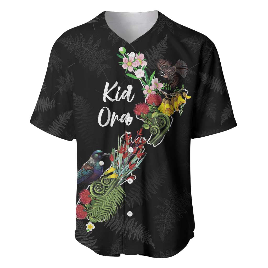 Kia Ora New Zealand Floral Personalized Baseball Jersey Black - Polynesian Pride