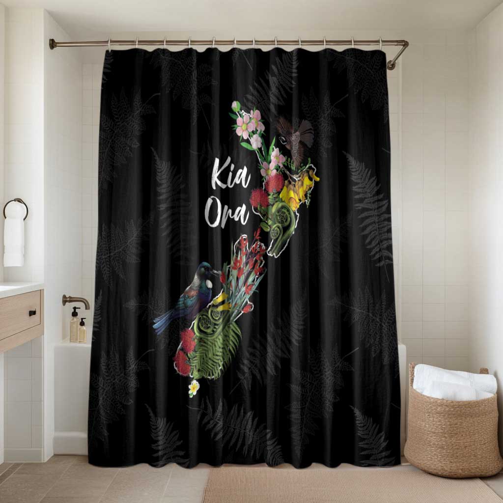 Kia Ora New Zealand Floral Bathroom Set Black - Polynesian Pride