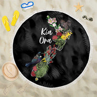 Kia Ora New Zealand Floral Beach Blanket Black - Polynesian Pride