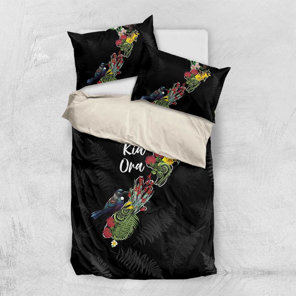 Kia Ora New Zealand Floral Bedding Set Black - Polynesian Pride
