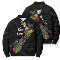Kia Ora New Zealand Floral Personalized Bomber Puffer Jacket Black LT7 - Polynesian Pride