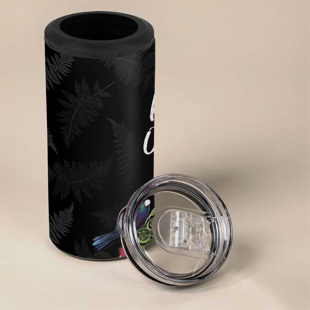 Kia Ora New Zealand Floral 4 in 1 Can Cooler Tumbler Black - Polynesian Pride