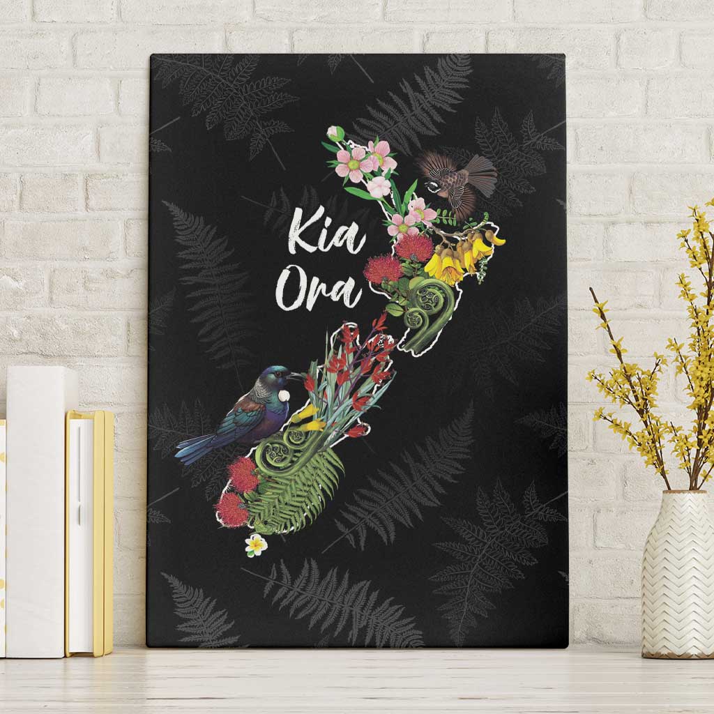 Kia Ora New Zealand Floral Canvas Wall Art Black LT7 Without Frame Black - Polynesian Pride
