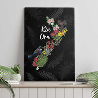 Kia Ora New Zealand Floral Canvas Wall Art Black LT7 - Polynesian Pride