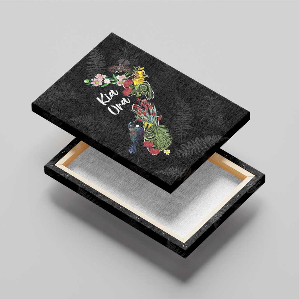 Kia Ora New Zealand Floral Canvas Wall Art Black LT7 - Polynesian Pride