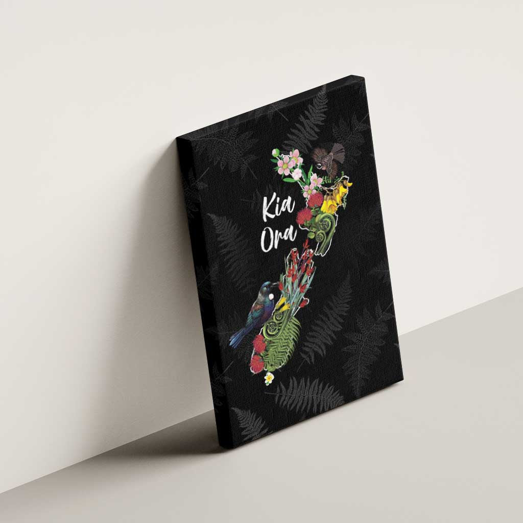 Kia Ora New Zealand Floral Canvas Wall Art Black LT7 - Polynesian Pride