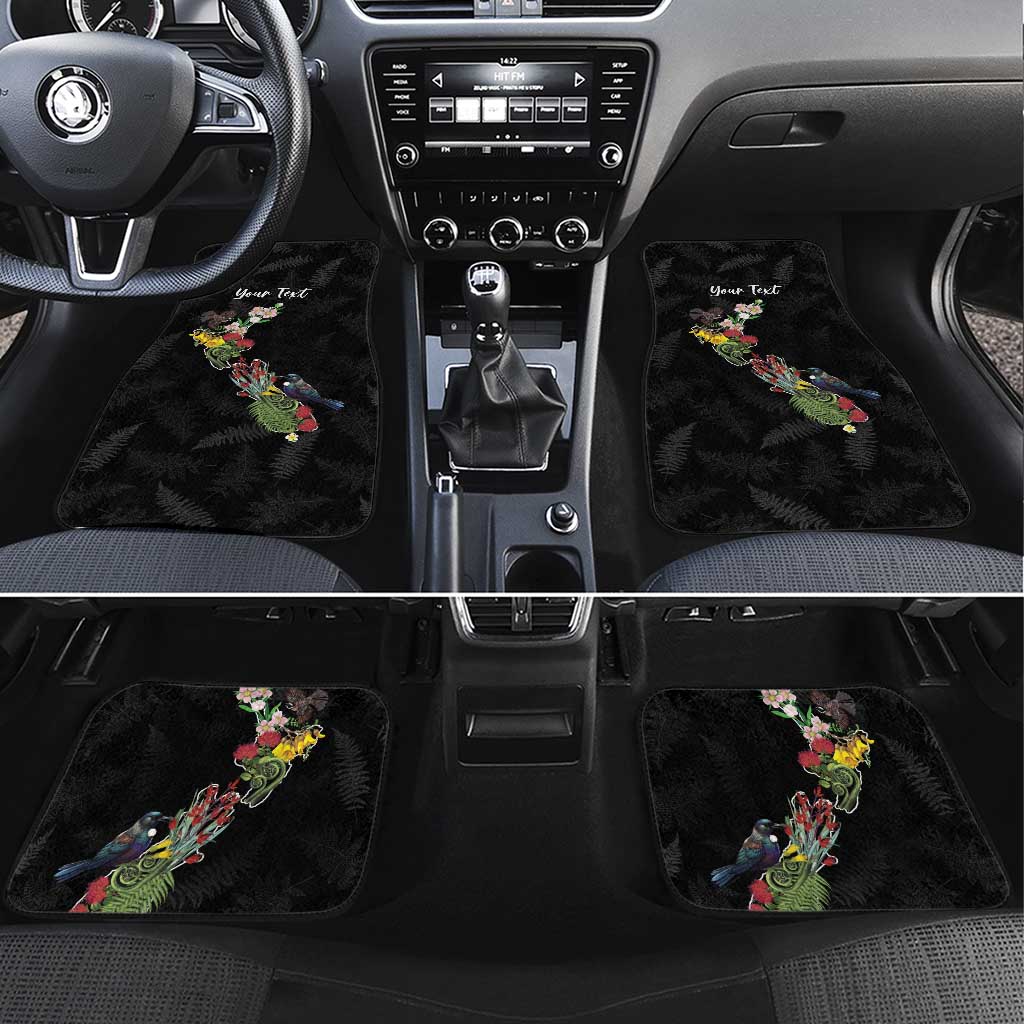 Kia Ora New Zealand Floral Personalized Car Mats Black LT7 Set 4pcs Black - Polynesian Pride