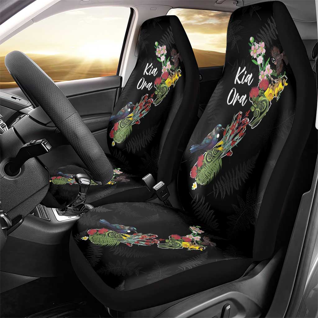 Kia Ora New Zealand Floral Car Seat Cover Black - Polynesian Pride