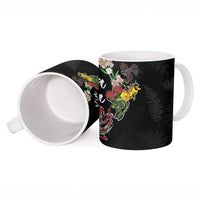 Kia Ora New Zealand Floral Ceramic Mug Black - Polynesian Pride