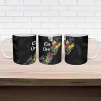 Kia Ora New Zealand Floral Ceramic Mug Black - Polynesian Pride