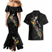 Kia Ora New Zealand Floral Personalized Couples Matching Mermaid Dress and Hawaiian Shirt Black - Polynesian Pride