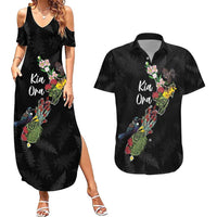 Kia Ora New Zealand Floral Personalized Couples Matching Summer Maxi Dress and Hawaiian Shirt Black - Polynesian Pride
