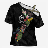 Kia Ora New Zealand Floral Personalized Cross Shoulder Shirt Black LT7 Female Black - Polynesian Pride