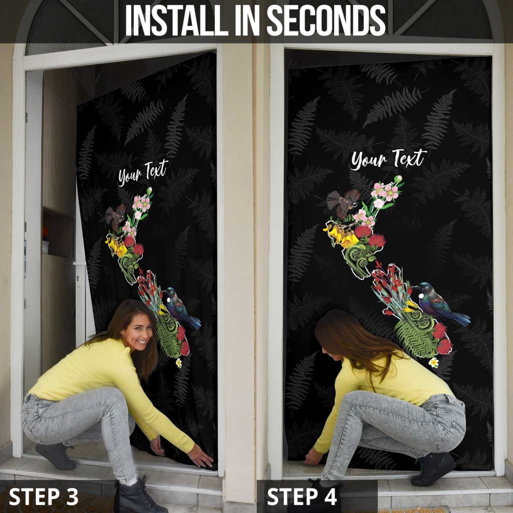 Kia Ora New Zealand Floral Personalized Door Cover Black - Polynesian Pride