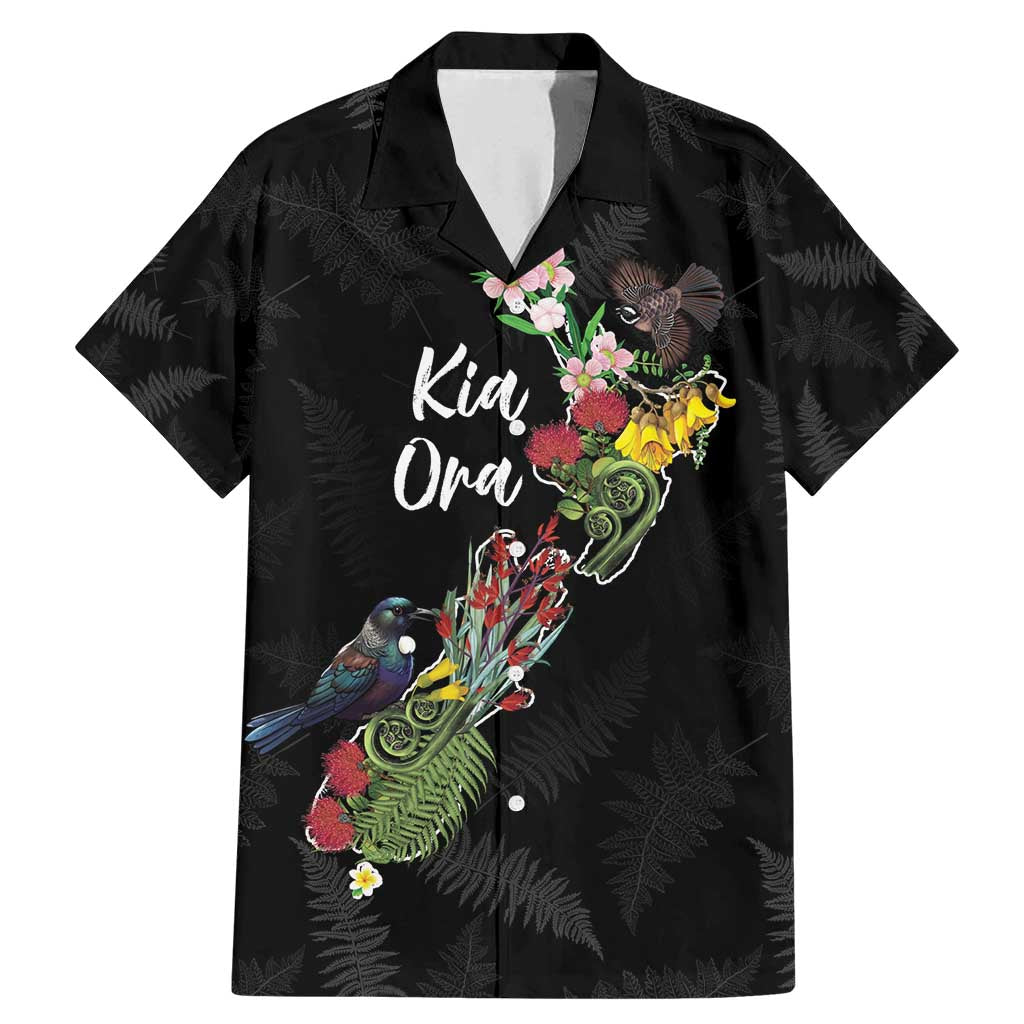 Kia Ora New Zealand Floral Personalized Family Matching Mermaid Dress and Hawaiian Shirt Black - Polynesian Pride