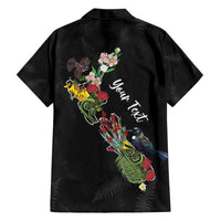 Kia Ora New Zealand Floral Personalized Family Matching Off The Shoulder Long Sleeve Dress and Hawaiian Shirt Black - Polynesian Pride