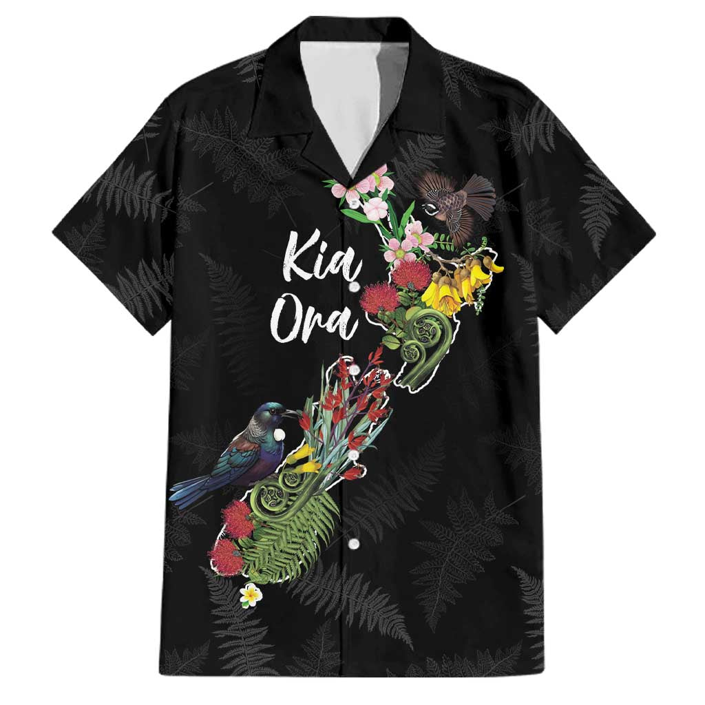 Kia Ora New Zealand Floral Personalized Family Matching Puletasi and Hawaiian Shirt Black - Polynesian Pride