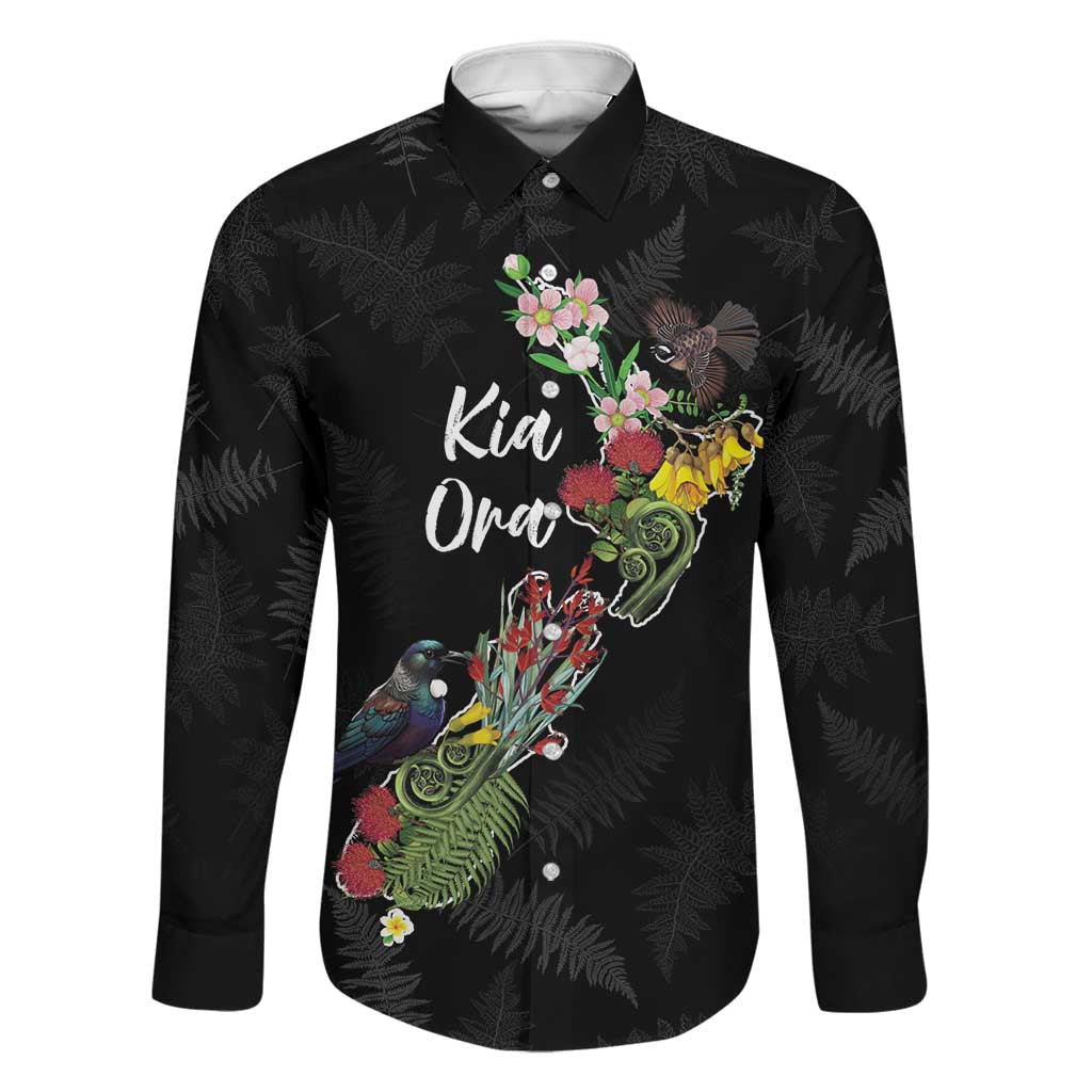 Kia Ora New Zealand Floral Personalized Family Matching Puletasi and Hawaiian Shirt Black - Polynesian Pride