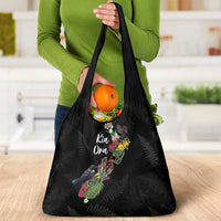 Kia Ora New Zealand Floral Grocery Bag Black LT7 - Polynesian Pride