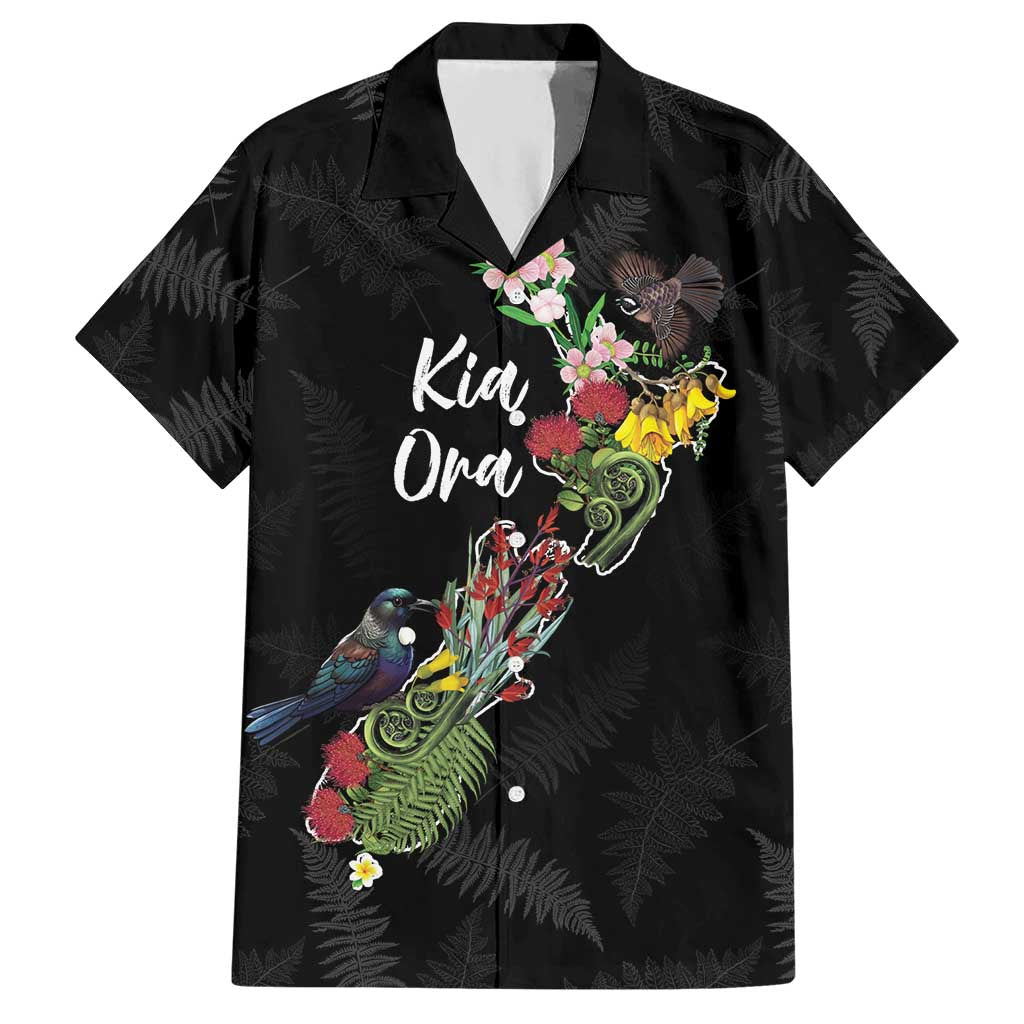 Kia Ora New Zealand Floral Personalized Hawaiian Shirt Black LT7 Black - Polynesian Pride