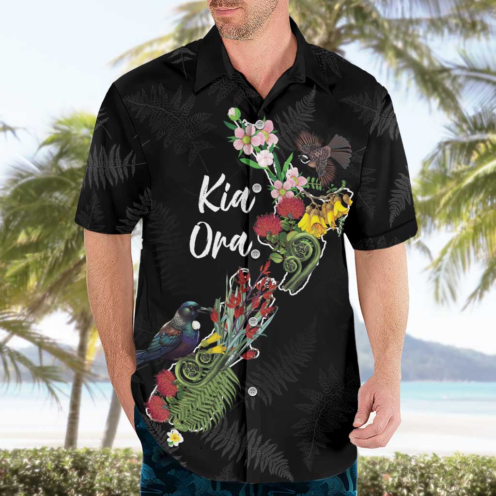 Kia Ora New Zealand Floral Personalized Hawaiian Shirt Black LT7 - Polynesian Pride