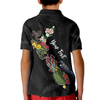 Kia Ora New Zealand Floral Personalized Kid Polo Shirt Black - Polynesian Pride