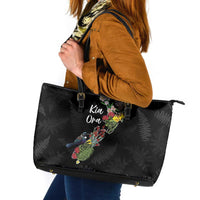 Kia Ora New Zealand Floral Leather Tote Bag Black LT7 Black - Polynesian Pride