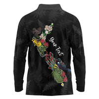 Kia Ora New Zealand Floral Personalized Long Sleeve Polo Shirt Black LT7 - Polynesian Pride