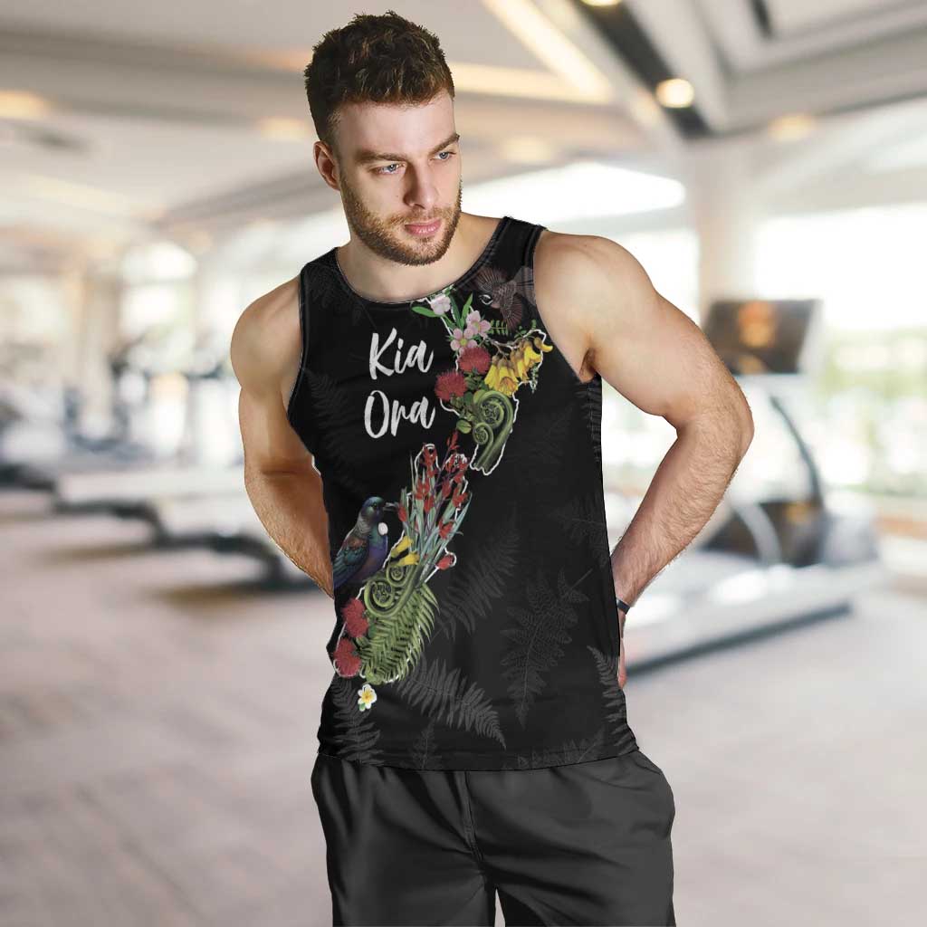 Kia Ora New Zealand Floral Personalized Men Tank Top Black LT7 Black - Polynesian Pride