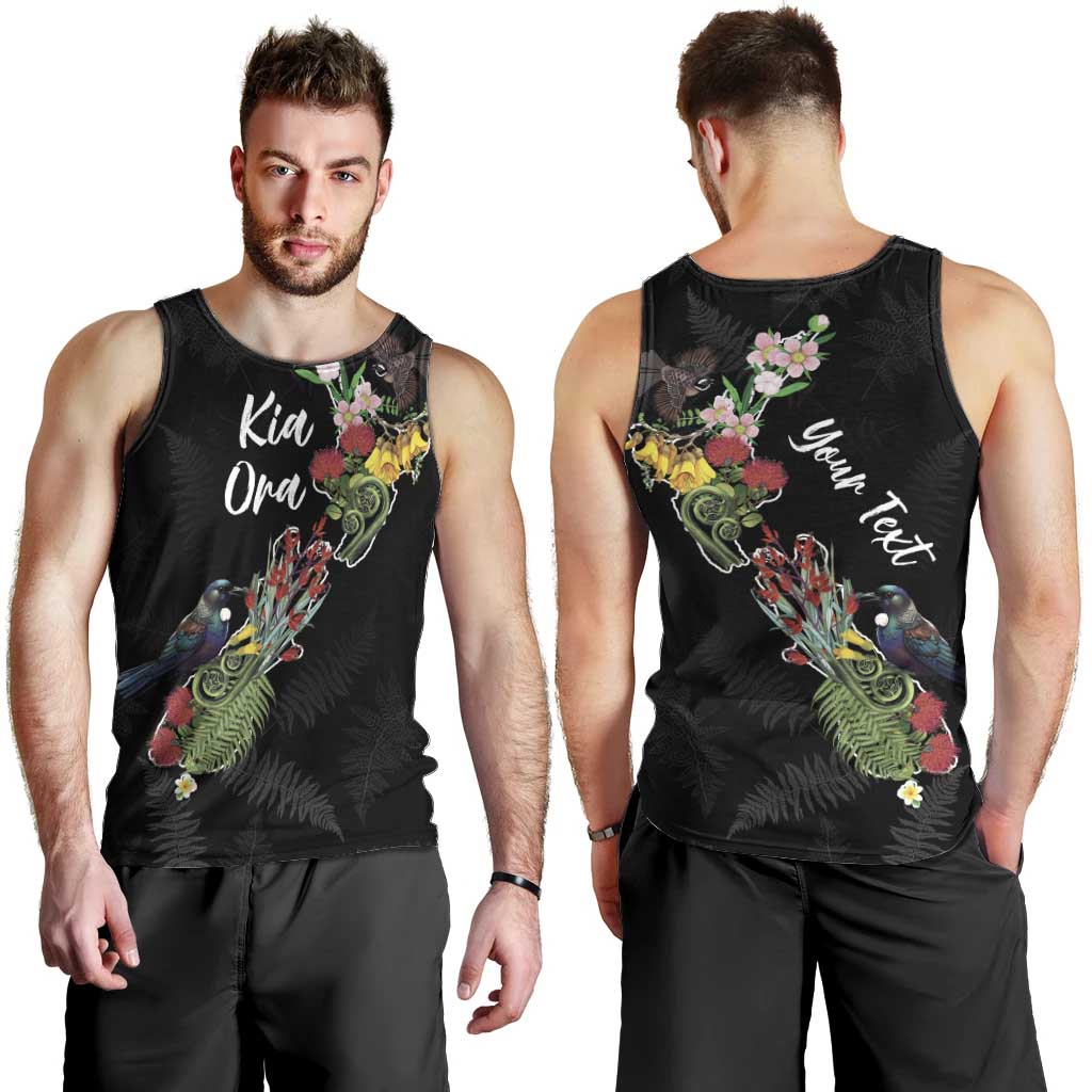 Kia Ora New Zealand Floral Personalized Men Tank Top Black LT7 - Polynesian Pride