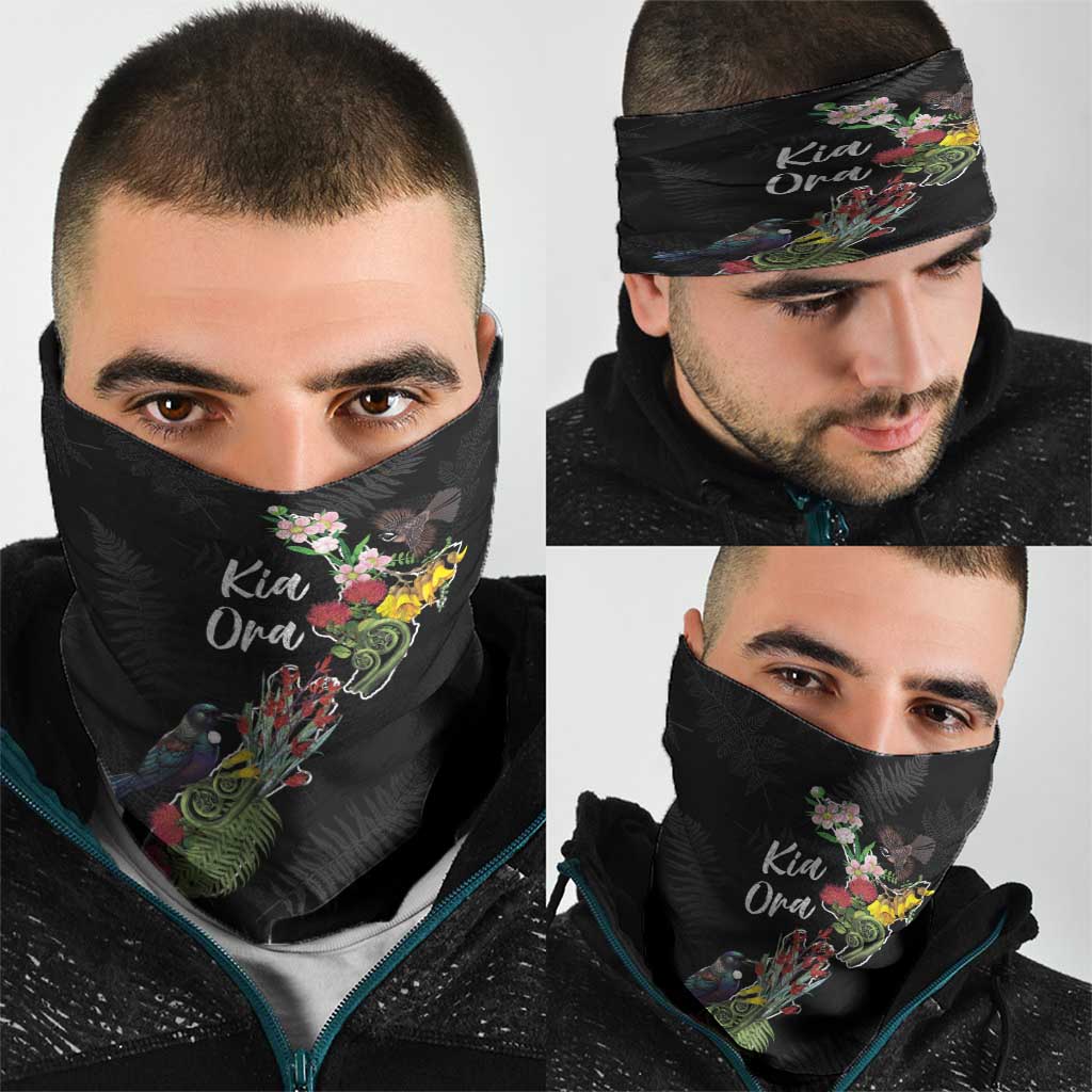 Kia Ora New Zealand Floral Neck Gaiter Black - Polynesian Pride