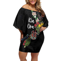 Kia Ora New Zealand Floral Personalized Off Shoulder Short Dress Black - Polynesian Pride