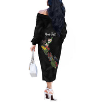 Kia Ora New Zealand Floral Personalized Off The Shoulder Long Sleeve Dress Black - Polynesian Pride