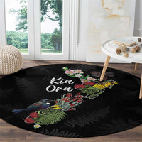 Kia Ora New Zealand Floral Round Carpet Black - Polynesian Pride