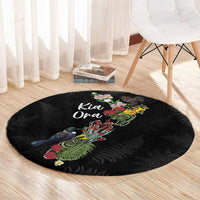 Kia Ora New Zealand Floral Round Carpet Black - Polynesian Pride