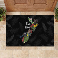 Kia Ora New Zealand Floral Rubber Doormat Black LT7 Black - Polynesian Pride