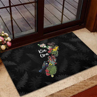 Kia Ora New Zealand Floral Rubber Doormat Black LT7 - Polynesian Pride