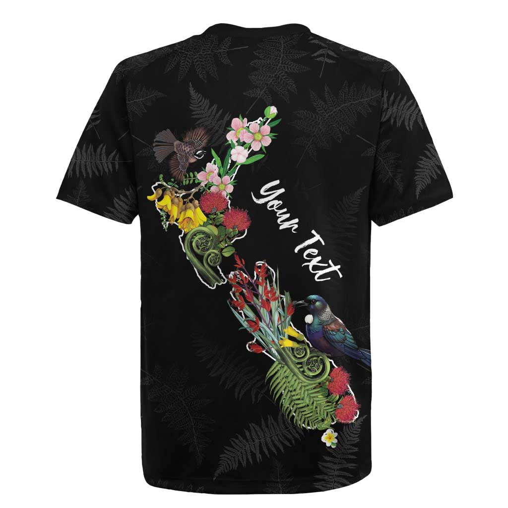 Kia Ora New Zealand Floral Personalized Rugby Jersey Black - Polynesian Pride