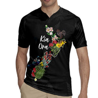 Kia Ora New Zealand Floral Personalized Rugby Jersey Black - Polynesian Pride