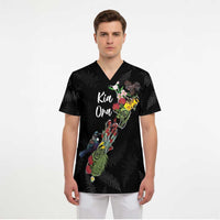 Kia Ora New Zealand Floral Personalized Scrub Top Black LT7 - Polynesian Pride