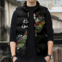 Kia Ora New Zealand Floral Personalized Sleeveless Puffer Jacket Black LT7 - Polynesian Pride