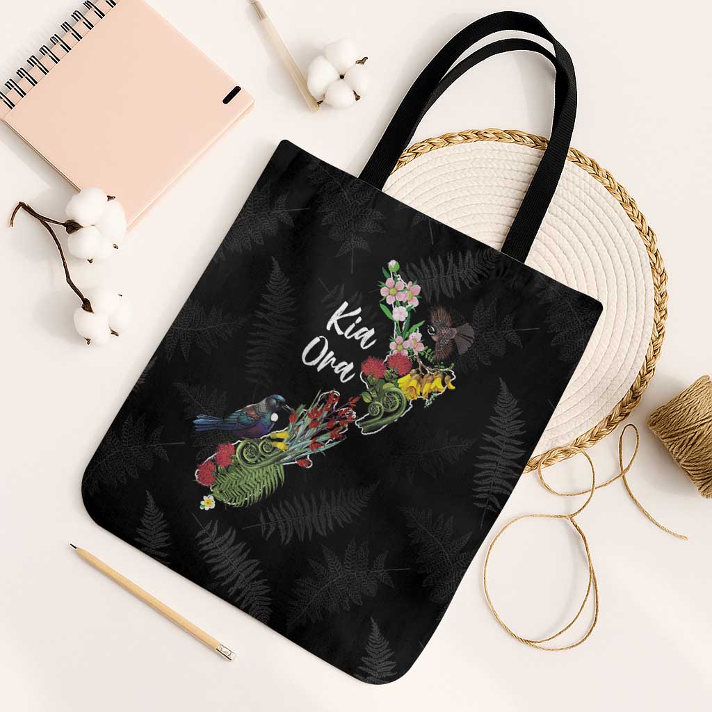 Kia Ora New Zealand Floral Tote Bag Black - Polynesian Pride