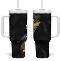 Kia Ora New Zealand Floral Tumbler With Handle Black - Polynesian Pride