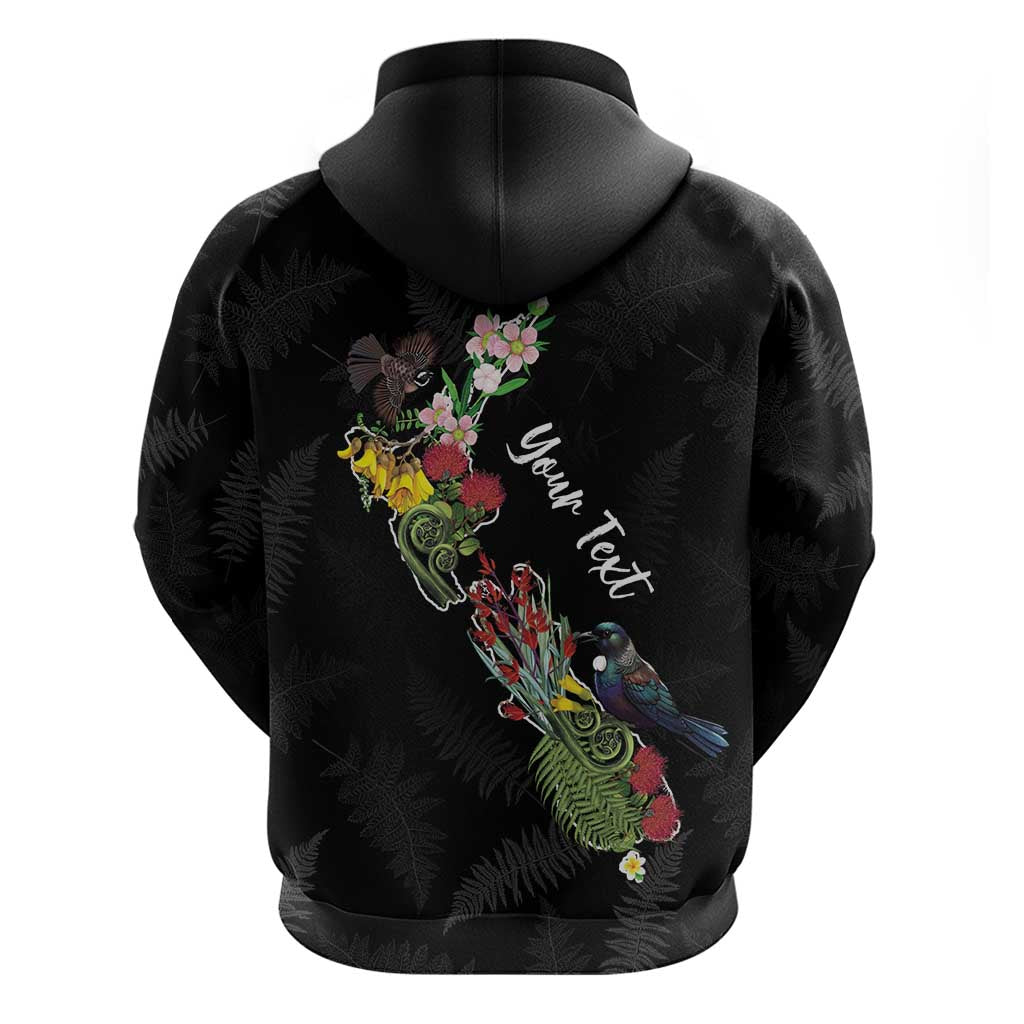 Kia Ora New Zealand Floral Personalized Zip Hoodie Black LT7 - Polynesian Pride