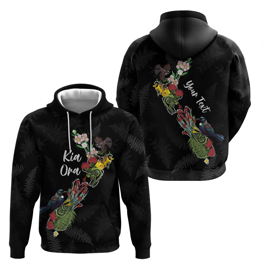 Kia Ora New Zealand Floral Personalized Zip Hoodie Black LT7 - Polynesian Pride