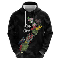 Kia Ora New Zealand Floral Personalized Zip Hoodie Black LT7 - Polynesian Pride