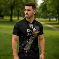 Kia Ora New Zealand Floral Personalized Zipper Polo Shirt Black LT7 - Polynesian Pride