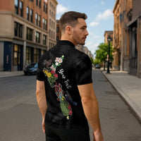 Kia Ora New Zealand Floral Personalized Zipper Polo Shirt Black LT7 - Polynesian Pride