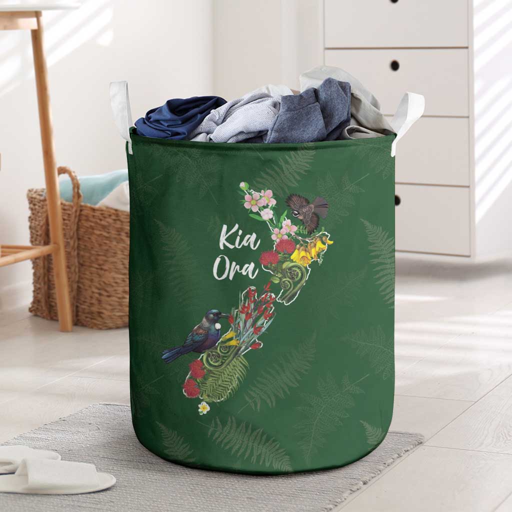 Kia Ora New Zealand Floral Laundry Basket Sage Green LT7 Sage Green - Polynesian Pride