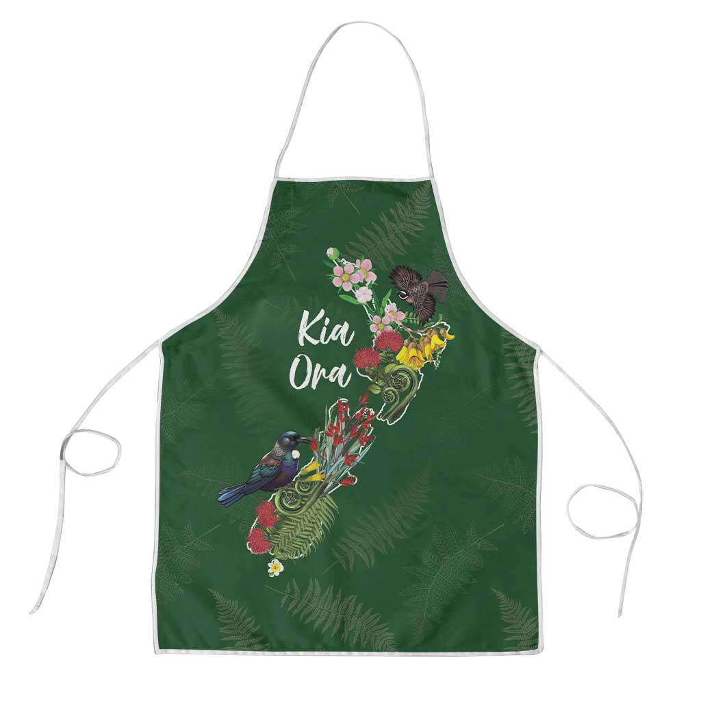 Kia Ora New Zealand Floral Apron Sage Green - Polynesian Pride
